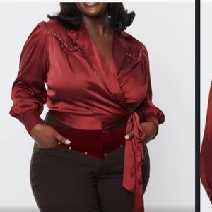 Unique vintage satin western wrap top size 4x